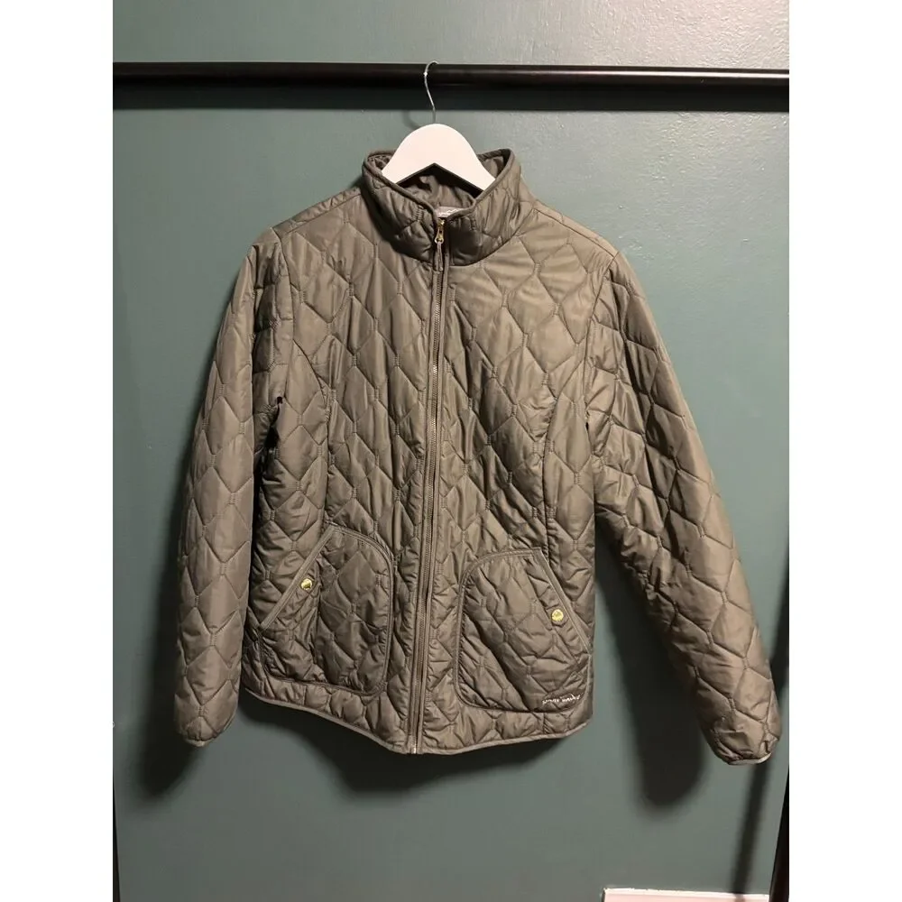 Eddie Bauer Jacket Womens Large Green Quilted Puffer Coat Zip